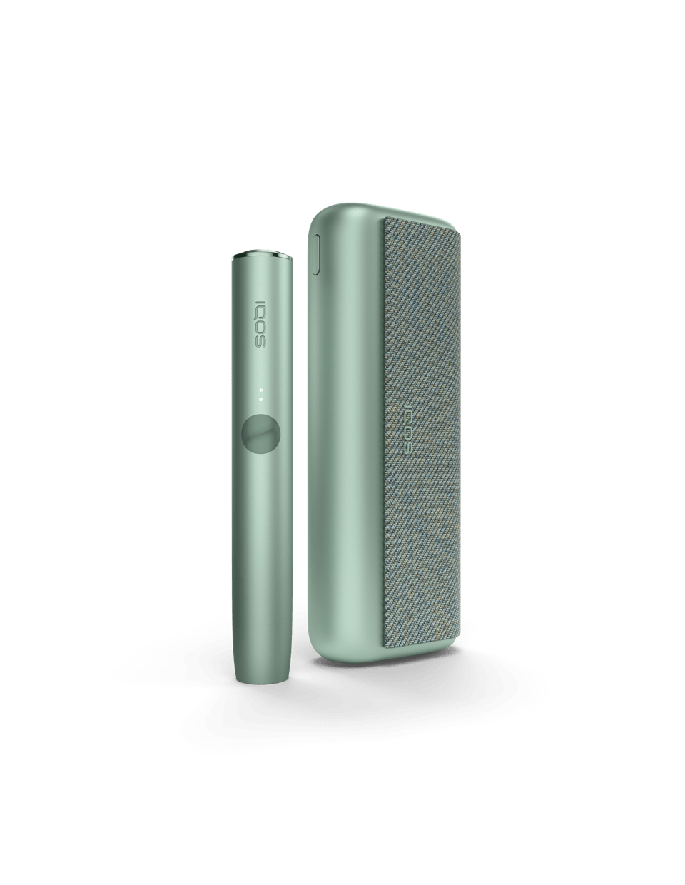 A jade green IQOS ILUMA PRIME device and holder.